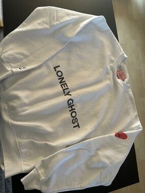 LONELY GHOST White Crewneck with Black Logo Print
